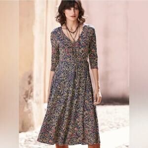 PERUVIAN CONNECTION Sylvie Floral Midi Dress Pima Cotton Sz M $210 {3O22}